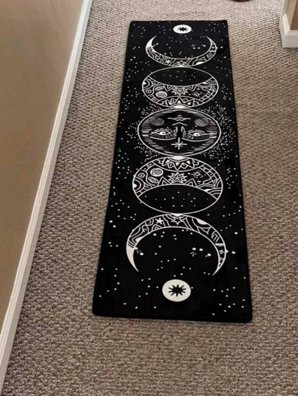 Celestial Black & White Moon Phase Runner Rug 60x18